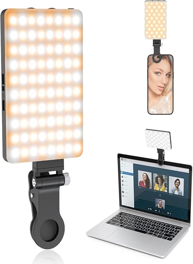 ضوء سيلفي TONEOF - 80 LED، مشبك هاتف محمول محمول، قابل لإعادة الشحن، 3200K-5600K، 3 أوضاع، ضوء تصوير